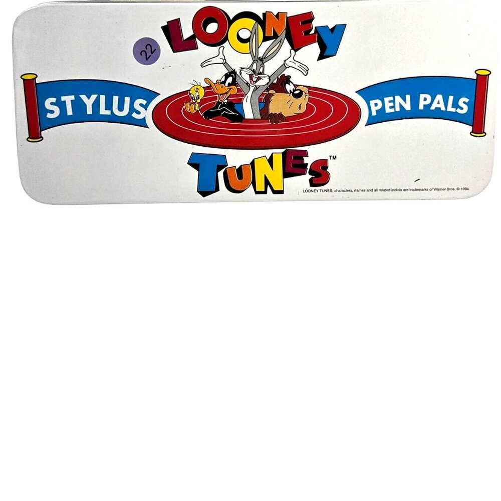 Vintage Looney Tunes Stylus Pen Pals Tin Case With Tweety Pen 1994